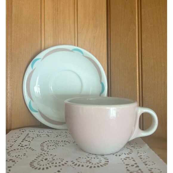 Shenango Restaurant Ware Teacup Saucer Set Vintage Retro Diner Chunky Pink Ombre - Picture 2 of 8